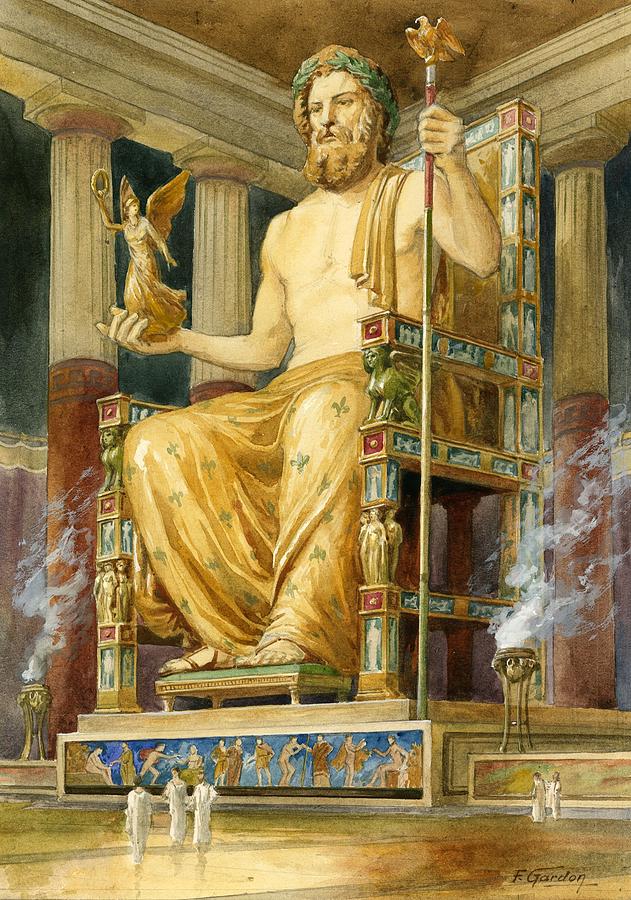 Giant Statue Of Zeus At Olympia Greece With 43 Ft Hieght